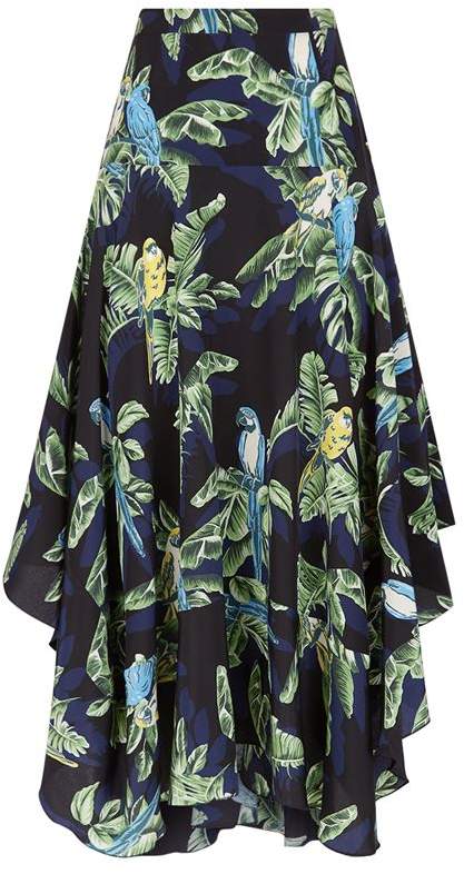 Poppy Tropical Print Midi Skirt