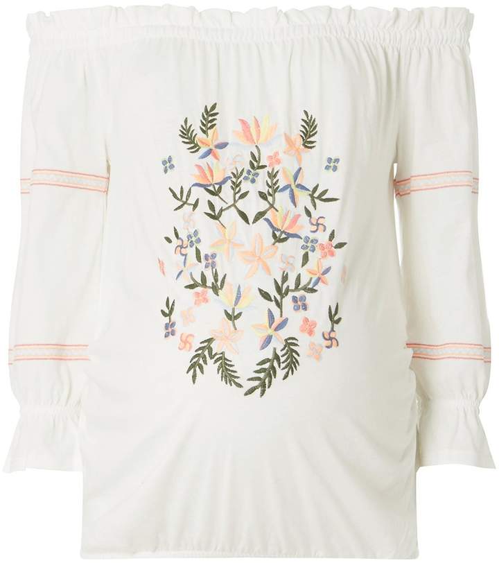 **Maternity Ivory Embroidered Gypsy Bardot Top