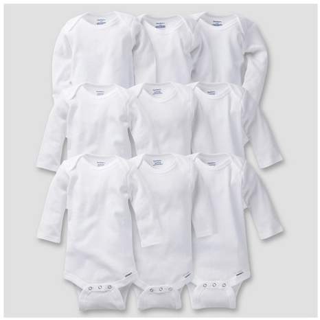 Baby 9pc White Long Sleeve Grow with Me Onesies® Bodysuits - 0-3M, 3-6M, 6-9M