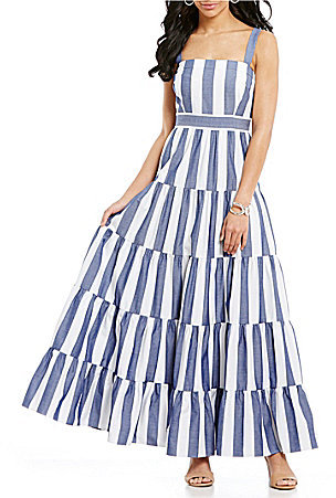 Sleeveless Striped Tiered Maxi Dress