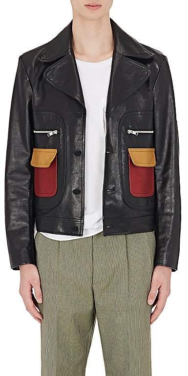 Men's Contrast-Pocket Leather Jacket