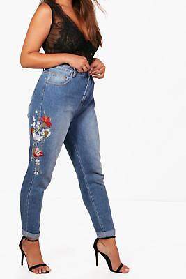 Damen Plus Lianne Mom-Jeans mit Blumenstickerei und Umschlägen in