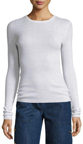 Long-Sleeve Cashmere Sweater, White