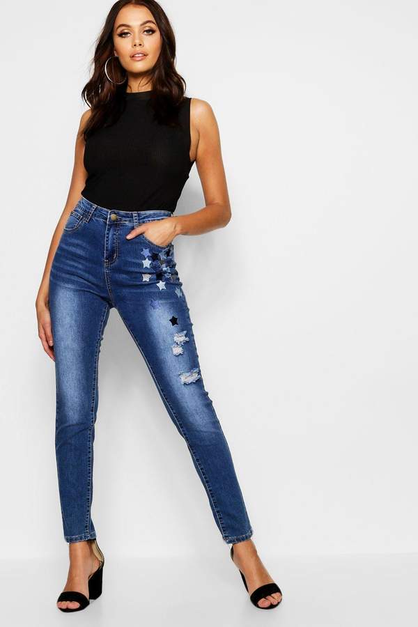 Embroidered Star Skinny Jeans