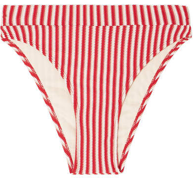 Peony - Striped Jacquard-knit Bikini Briefs - Crimson