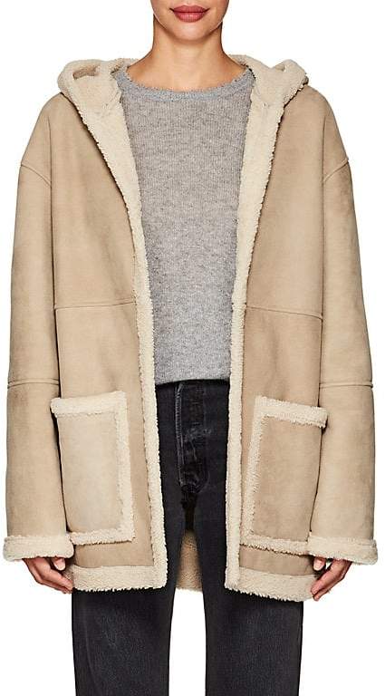 Women's Shearling-Lined Hooded Suede Coat