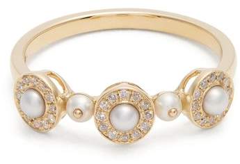 ANISSA KERMICHE Nancy diamond, pearl & yellow-gold ring