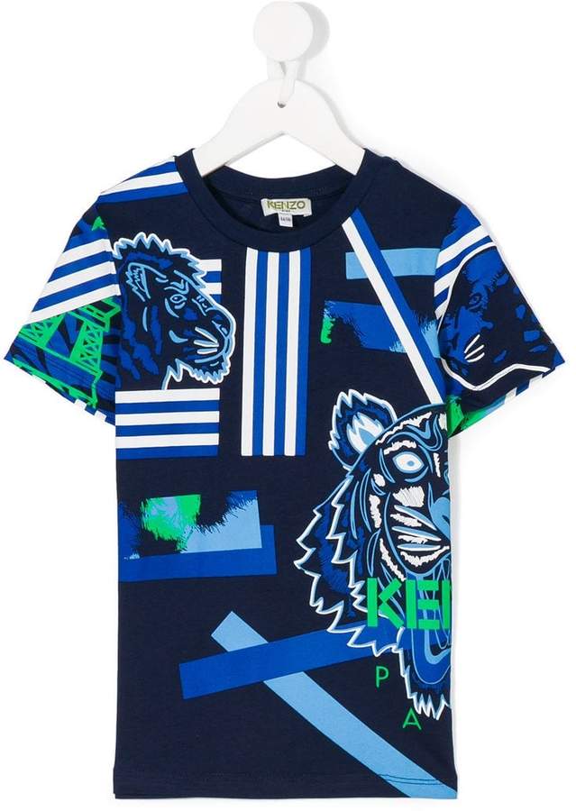 Gestreiftes T-Shirt mit Tiger-Print