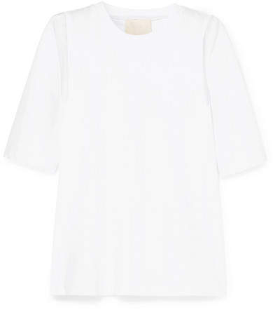 Cold-shoulder Cotton-jersey T-shirt - White