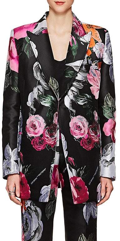 Women's Floral Jacquard Double-Breasted Blazer