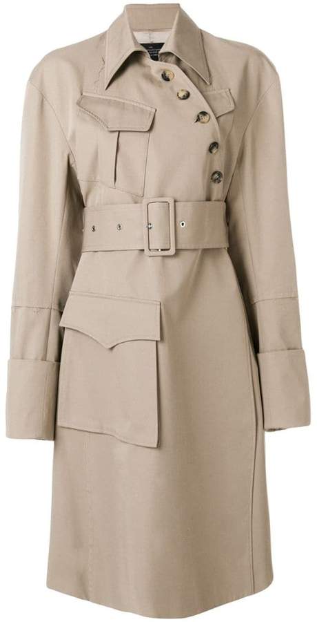 Rokh asymmetric belted trench coat
