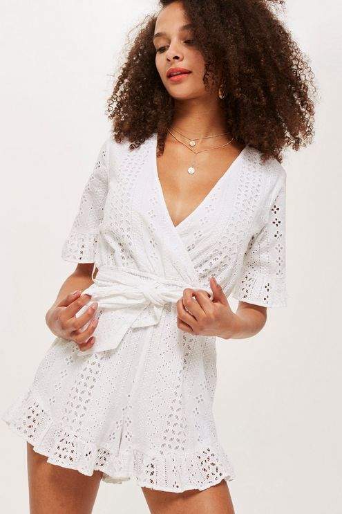 Broderie wrap playsuit