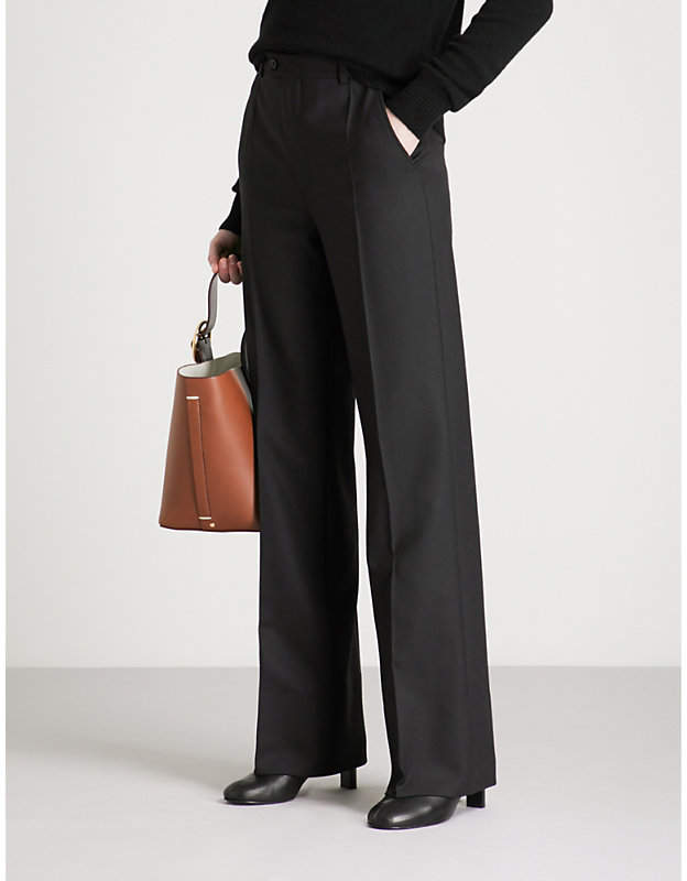 Regular-fit flared high-rise woven trousers