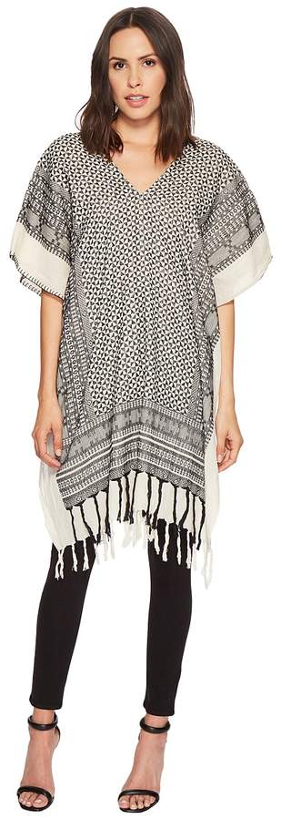 Bali Woven Border Fringe Poncho Women's Clothing