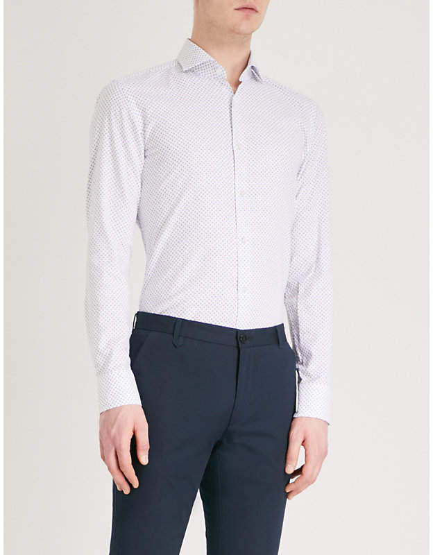 Anchor-patterned slim-fit cotton shirt