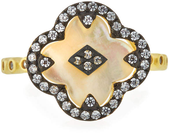 Mother-of-Pearl Clover Harlequin Ring, Size 8