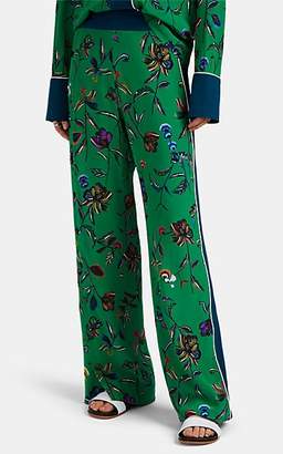 Derek Lam 10 Crosby Women's Side-Snap Floral Silk Wide-Leg Pants - Green