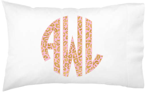 White & Pink Leopard Monogram Pillowcase
