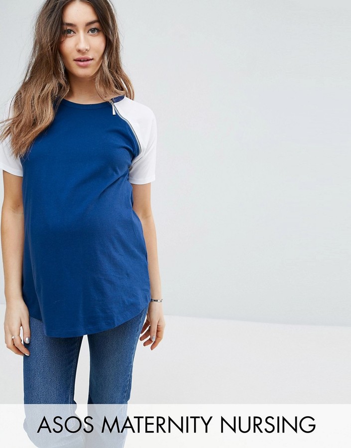 Maternity - Nursing ASOS Maternity NURSING Color Block T-Shirt with Zip Detail