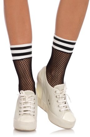 Women's Fishnet Athletic Anklet Socks, Black/White, O/S
