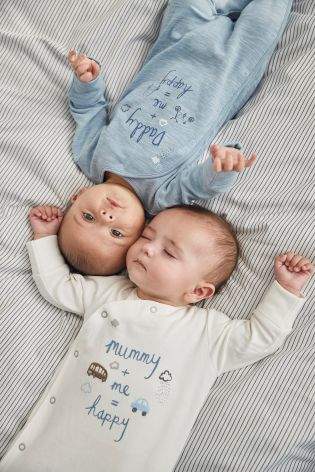 Boys Blue Mummy And Daddy Sleepsuits Two Pack (0mths-2yrs) - Blue