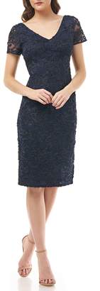 JS Collections Soutache Embroidered V-Neck Cocktail Dress JS Collections Soutache Embroidered V-Neck Cocktail Dress