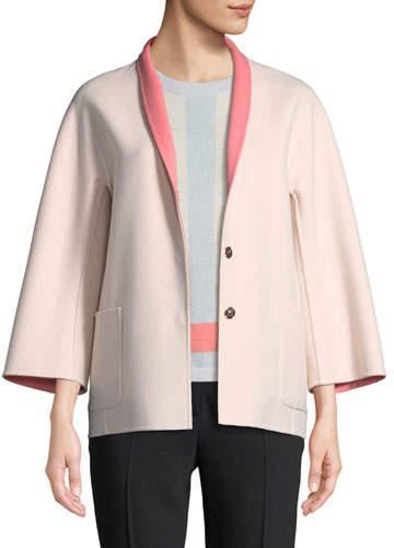 Snap-Front Long-Sleeve Reversible Wool-Cashmere Coat