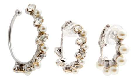 Set of three faux-pearl embellished hoop earrings
