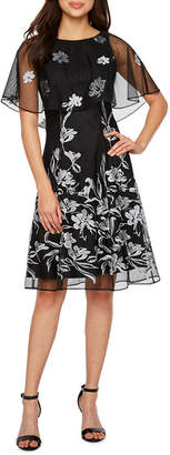 j taylor sleeveless embellished cape shift dress