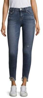 Stiletto Distressed Hem Medium-Wash Skinny Jeans