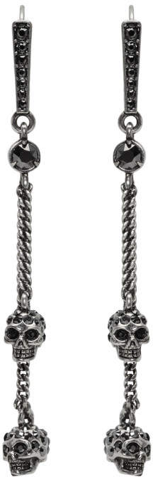 Silver Thin Chain Skull Earrings