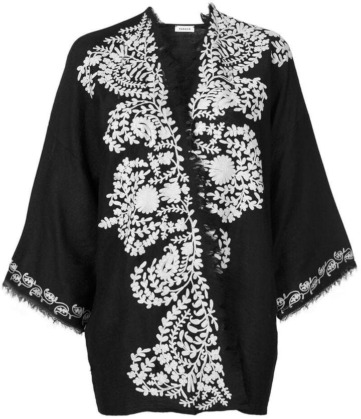 contrast embroidered kimono jacket