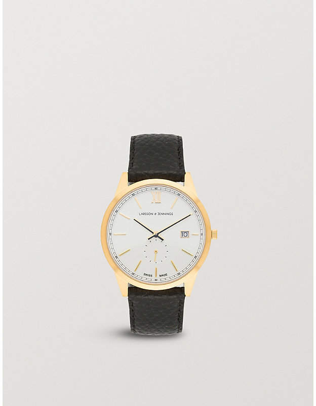 SAX39LCQBGWS Saxon 18ct gold-plated and leather watch