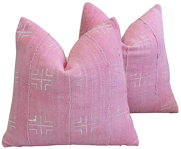 Pastel Pink Mud Cloth/Velvet Pillows