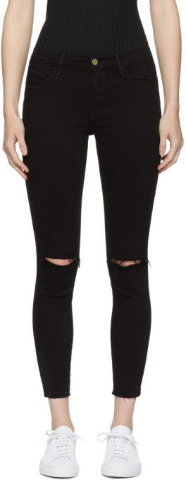 Black le High Skinny Crop Rips Jeans