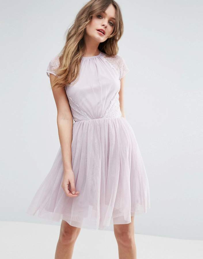 ASOS PREMIUM Lace Tulle Mini Prom Dress