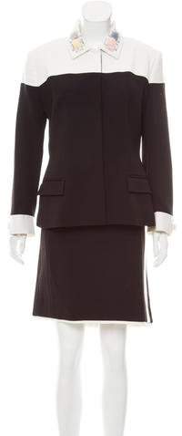 Mink Fur-Trimmed Wool Skirt Suit