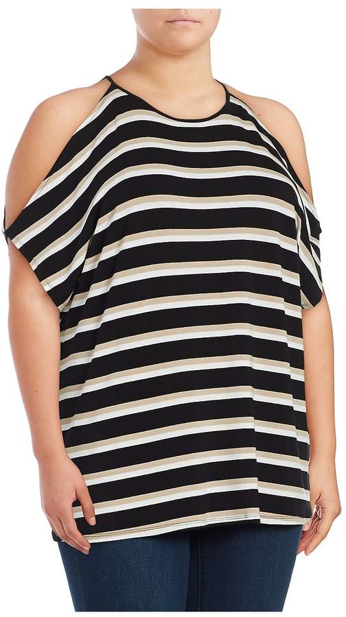 Women's Plus Striped Cold-Shoulder Top - Rich Black, Size 3x (22-24)