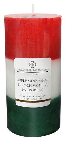 Chesapeake Bay Candle Pillar Candle - Apple Cinnamon/French Vanilla/Evergreen - 3