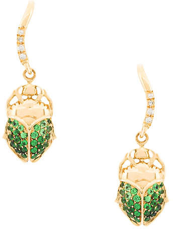 18kt gold mini Scarab tsavorite and diamond earrings