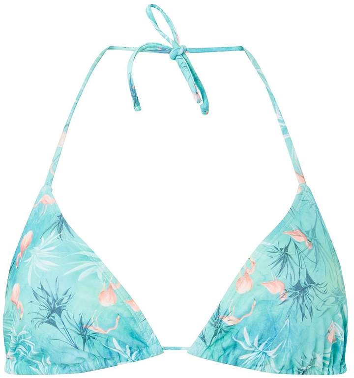 *DP Beach Green Flamingo Print Triangle Bikini Top