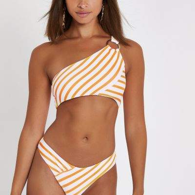 Womens Yellow stripe one shoulder bikini top