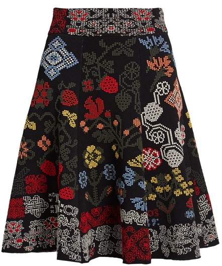 Cross-stitch intarsia A-line skirt