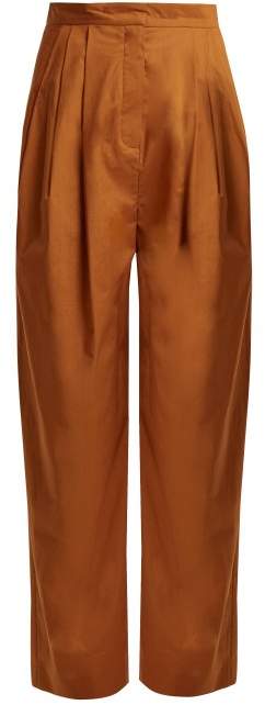 High-rise tapered-leg cotton trousers