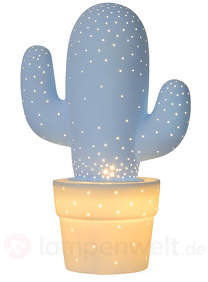 Dekorative Tischlampe Cactus aus Keramik, blau
