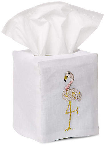 Flamingo Tissue Box Cover - Gold/White