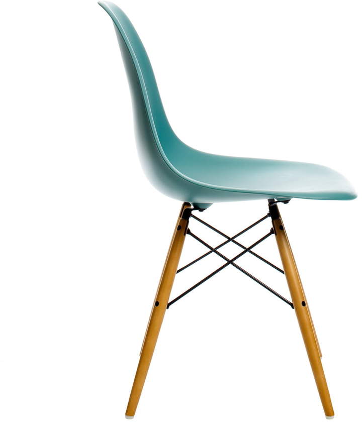 Eames Plastic Side Chair DSW (H 43 cm), Ahorn gelblich / Ocean, Kunststoffgleiter weiß