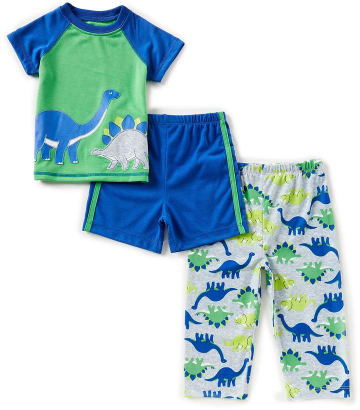 Baby Boys 12-24 Months Color Block Dinosaur Pajama Tee, Printed Pants & Solid Shorts Set