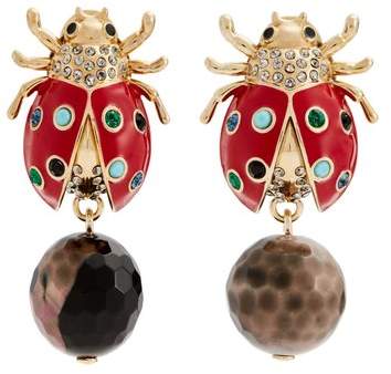 Crystal-embellished brass ladybird drop earrings
