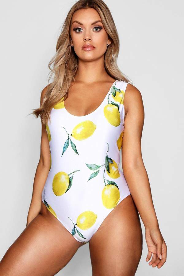 Plus Bex Lemon Print Scoop Neck Swimsuit